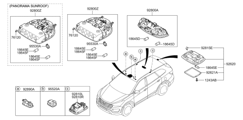2014 Hyundai Santa Fe Overhead Console Lamp Assembly Diagram for 92800-2W000-OM