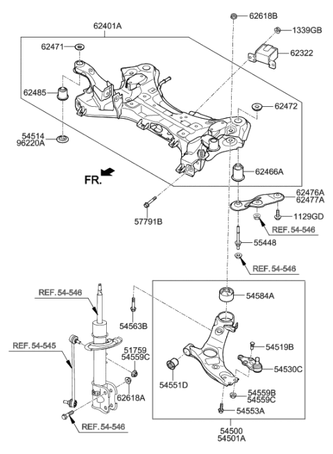2015 Hyundai Santa Fe Arm Complete-Front Lower,LH Diagram for 54500-2W200