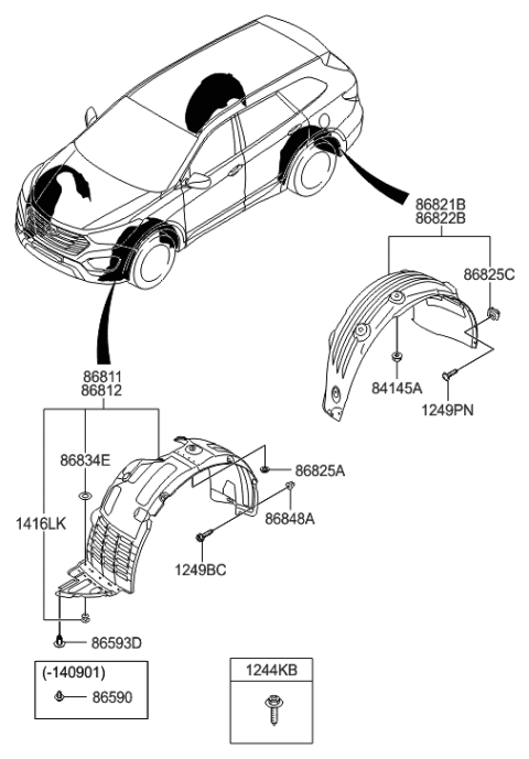 2014 Hyundai Santa Fe Rear Wheel Guard Assembly,Right Diagram for 86822-B8000