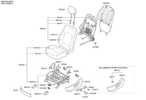 2014 Hyundai Santa Fe Front Driver Side Seat Cushion Covering Diagram for 88160-B8530-ZZF