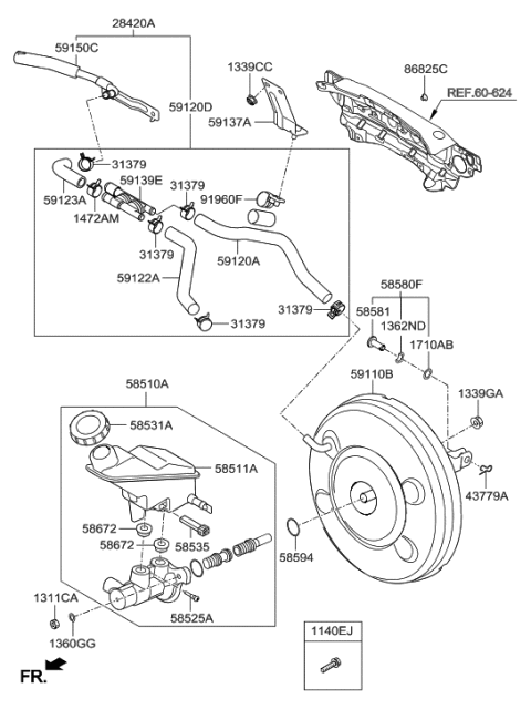 2015 Hyundai Santa Fe Brake Master Cylinder & Booster Diagram