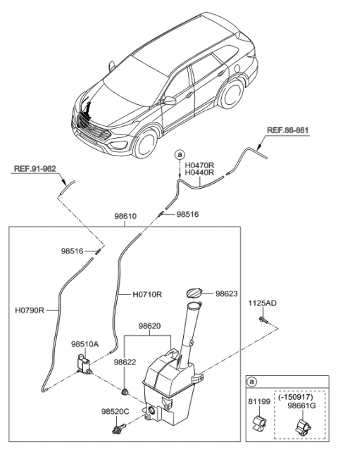 2014 Hyundai Santa Fe Reservoir & Pump Assembly-Washer Diagram for 98610-2W000