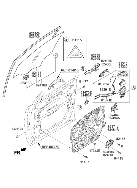 2013 Hyundai Santa Fe Front Left-Hand Door Module Panel Assembly Diagram for 82471-2W010