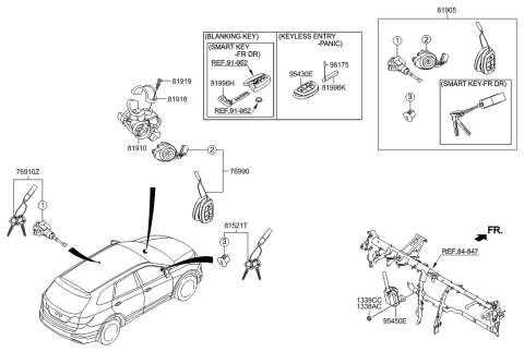 2014 Hyundai Santa Fe Lock Key & Cylinder Set Diagram for 81905-2W000