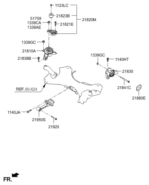 2013 Hyundai Santa Fe Engine Mounting Bracket Assembly Diagram for 21820-2W100