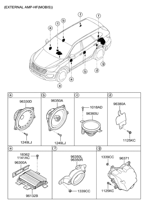 2013 Hyundai Santa Fe Rear Speaker Assembly Diagram for 96340-2W100