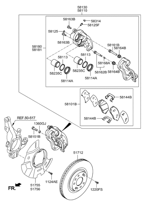 2013 Hyundai Santa Fe Front Disc Brake Pad Kit Diagram for 58101-2WA00