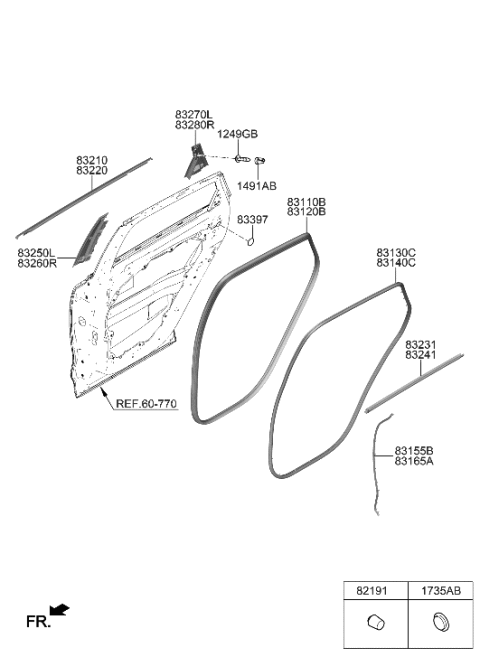 2022 Hyundai Nexo W/STRIP Assembly-RR Dr Belt O/S RH Diagram for 83220-M5001