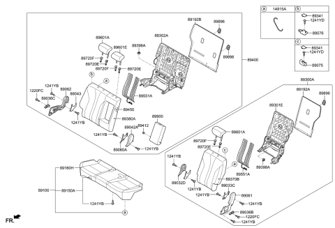 2022 Hyundai Nexo Rear Seat Cushion Covering Assembly Diagram for 89160-M5000-YFT