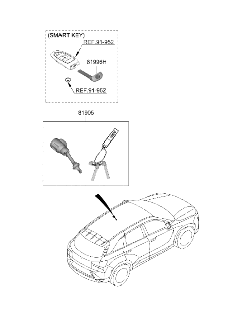 2021 Hyundai Nexo Key & Cylinder Set Diagram