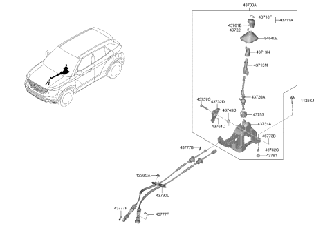2022 Hyundai Venue Manual Transmission Lever Cable Assembly Diagram for 43790-K2100