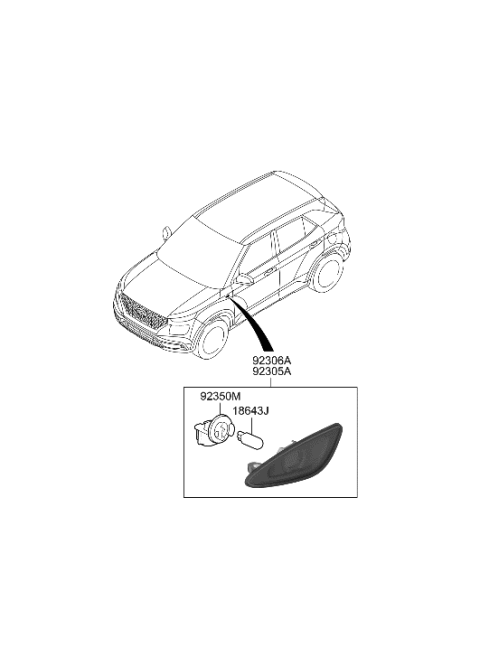 2020 Hyundai Venue Lamp Assembly-Side REPEATER,LH Diagram for 92301-K2000