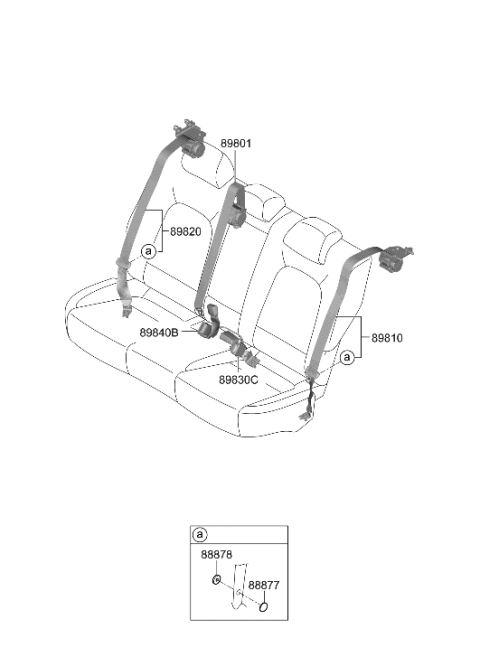 2023 Hyundai Venue Rear Seat Belt Assembly,Center Diagram for 89850-K2500-NNB