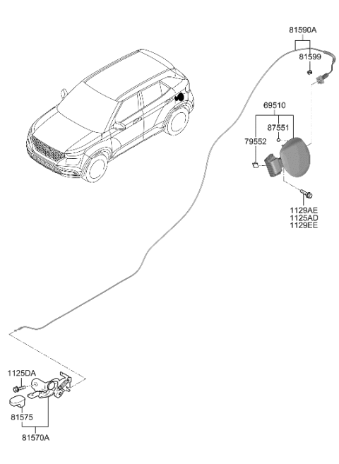 2022 Hyundai Venue Fuel Filler Door Assembly Diagram for 69510-K2000