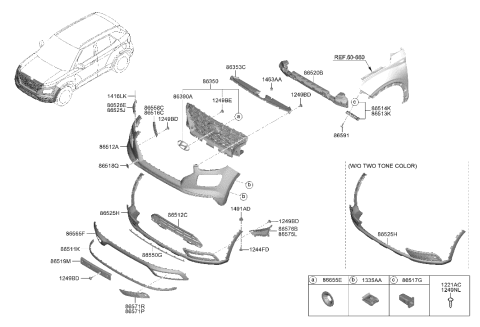 2022 Hyundai Venue Front Bumper Grille Diagram for 86531-K2000