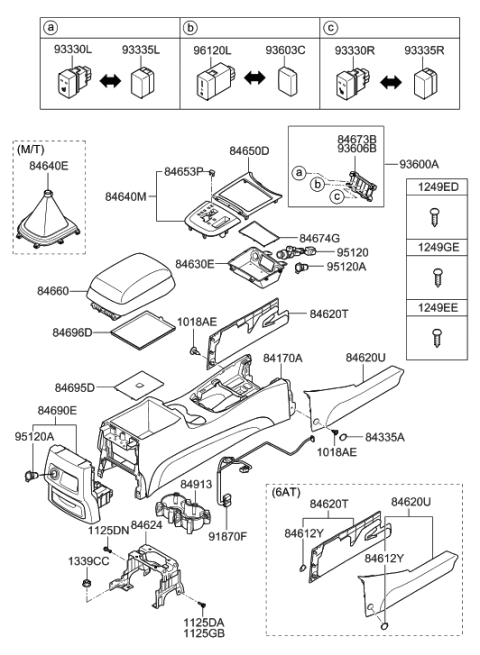 2009 Hyundai Santa Fe Console Armrest Assembly Diagram for 84660-0W150-RAS