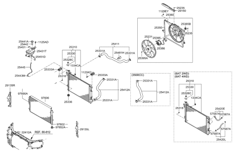 2010 Hyundai Santa Fe Radiator Assembly Diagram for 25310-1U200