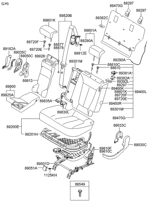2010 Hyundai Santa Fe Rear Seat Back Armrest Assembly Diagram for 89900-0W610-MKL