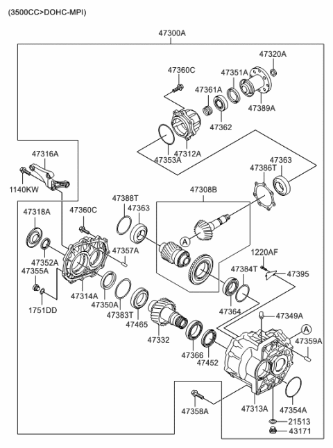 2010 Hyundai Santa Fe Bracket Assembly-Transfer Diagram for 47316-3B200