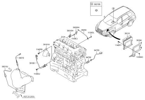 2010 Hyundai Santa Fe Engine Control Module Unit Diagram for 39114-2G340