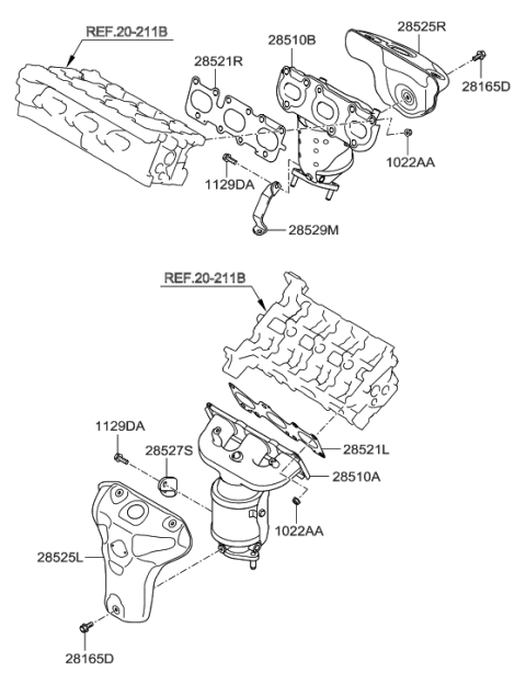 2009 Hyundai Santa Fe Exhaust Manifold Catalytic Assembly, Right Diagram for 28510-3CBH0