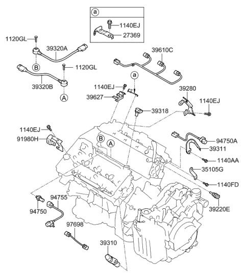 2009 Hyundai Santa Fe Sensor-CRANKSHAFT An Diagram for 39310-3C400