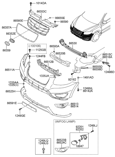 2010 Hyundai Santa Fe Front Bumper Diagram