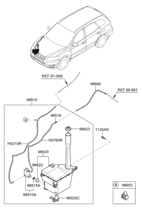 2009 Hyundai Santa Fe Hose & Connector Assembly-Windshield Washer Diagram for 98660-2B000
