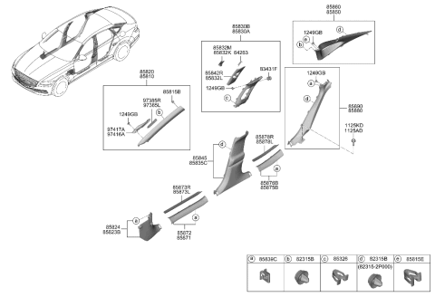 2021 Hyundai Genesis G80 CLIP-TRIM MTG Diagram for 85858-T6000