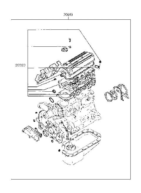 1988 Hyundai Sonata Gasket Kit-Engine Overhaul Upper Diagram for 20920-35A00