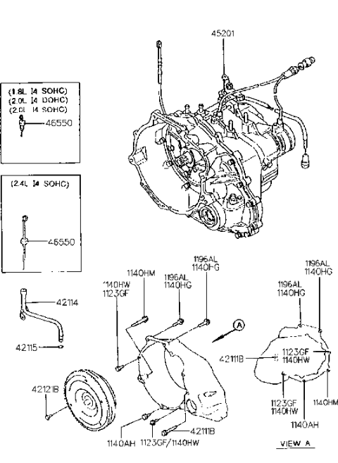 1991 Hyundai Sonata Auto TRANSAXLE Assembly Diagram for 45200-37B00