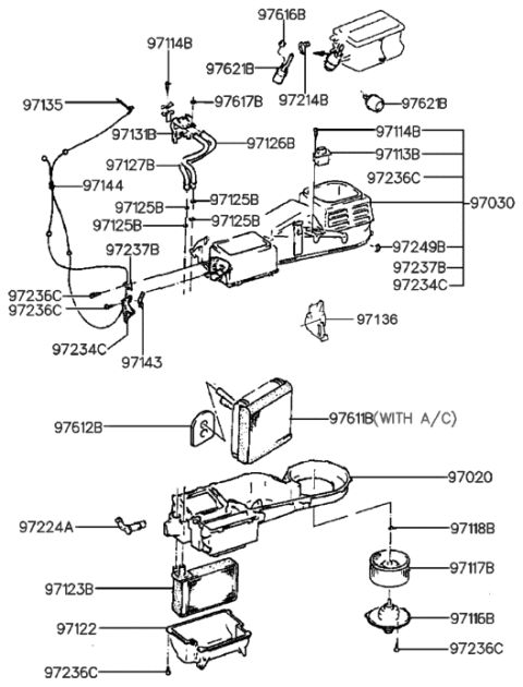 1989 Hyundai Sonata Case Assembly-Heater,Upper Diagram for 97030-33010