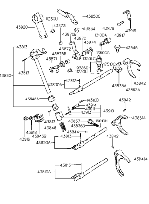 1991 Hyundai Sonata Fork-Shift(3&4) Diagram for 43861-34020