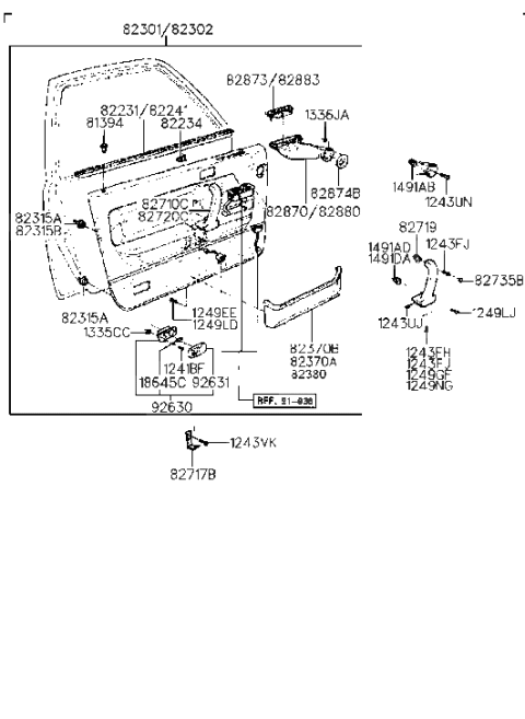 1989 Hyundai Sonata Pocket-Door Map,LH Diagram for 82370-33710-FD