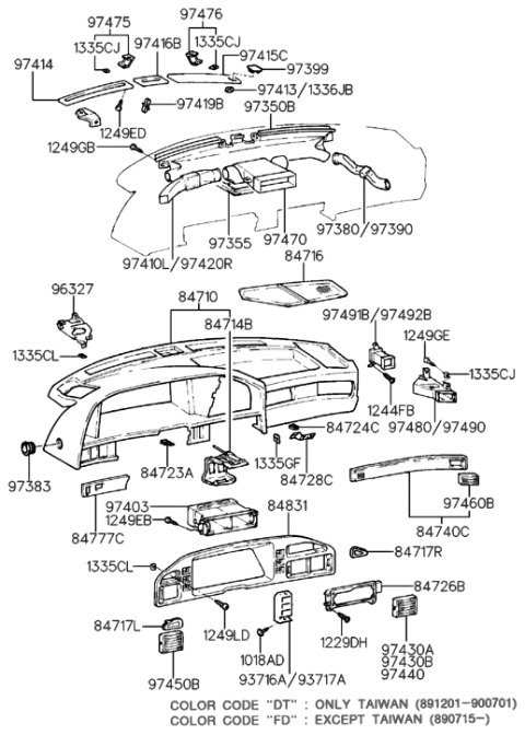 1989 Hyundai Sonata Nozzle Assembly-Side Air Ventilator Diagram for 97460-33000-BC