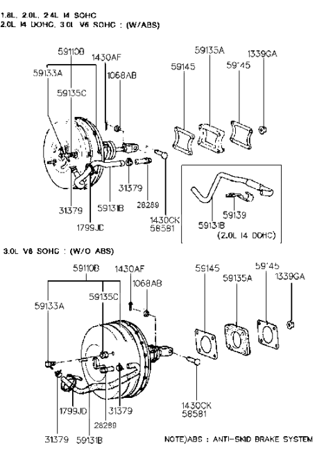 1992 Hyundai Sonata Hose-Brake Booster Vacuum Diagram for 59131-33310