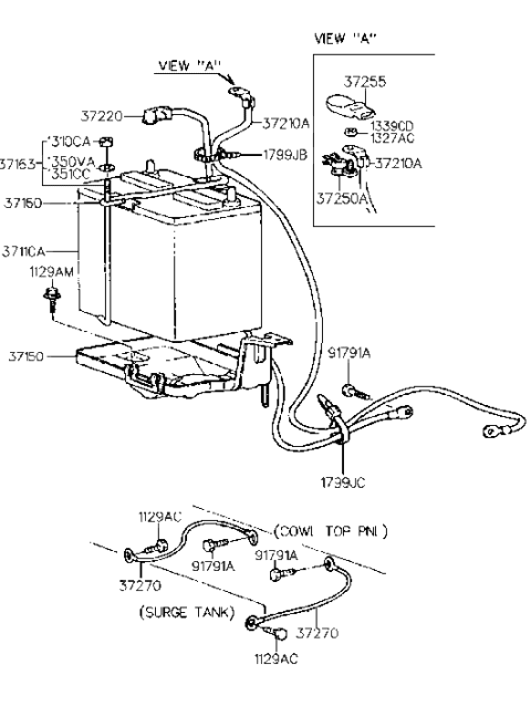 1988 Hyundai Sonata Cable Assembly-Battery Diagram for 37210-33100