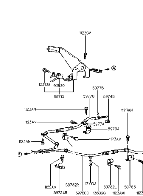 1993 Hyundai Sonata Clamp-Parking Brake Cable,RH Diagram for 59782-36000