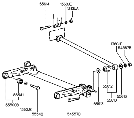 1990 Hyundai Sonata Torsion Axle & Arm Complete Diagram for 55500-33300