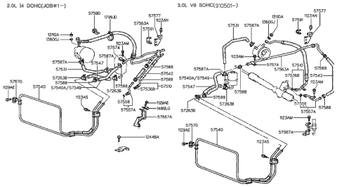 1990 Hyundai Sonata Power Steering Hose & Bracket Diagram 2