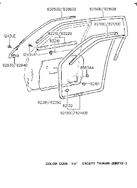 1988 Hyundai Sonata Weatherstrip-Door Body Side RH Diagram for 82120-33001-BV