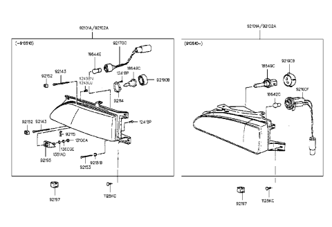 1989 Hyundai Sonata Headlamp Assembly, Right Diagram for 92102-33051