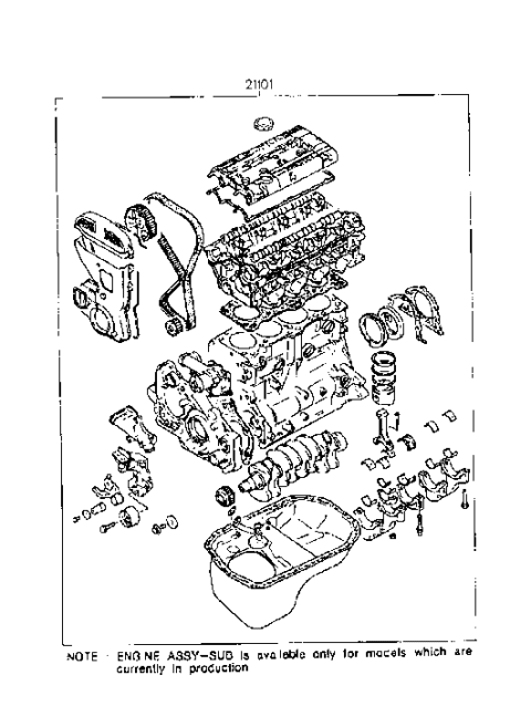 1991 Hyundai Sonata Sub Engine Assy (I4,SOHC) Diagram 3