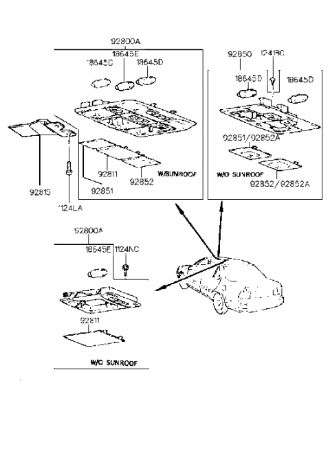 1990 Hyundai Sonata Room Lamp Assembly Diagram for 92800-33100-AV