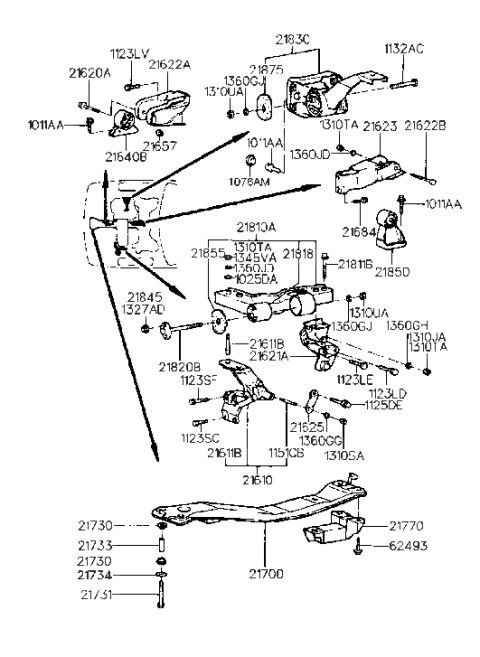 1991 Hyundai Sonata Engine & Transaxle Mounting Diagram 2