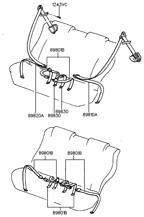 1993 Hyundai Sonata Buckle Assembly-Rear Seat Belt Diagram for 89830-33100-DT