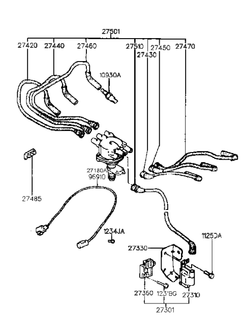 1993 Hyundai Sonata Spark Plug & Cable (I4,SOHC) Diagram 2