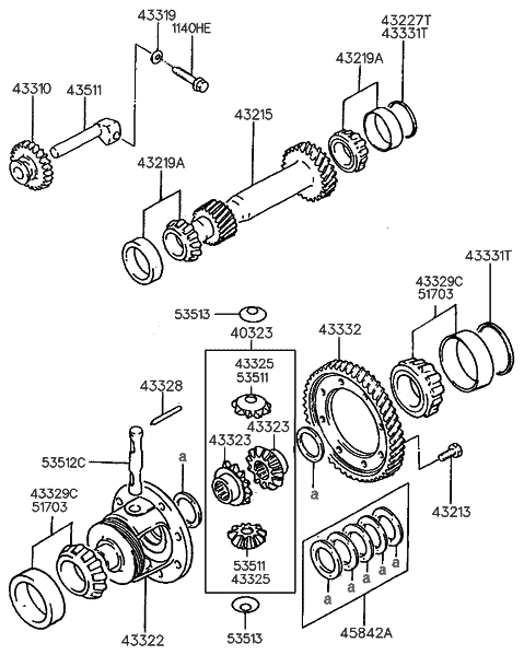 1988 Hyundai Sonata Gear-Differential Drive Diagram for 43332-34000