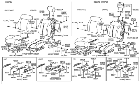 1990 Hyundai Sonata Front Left-Hand Seat Back Covering Assembly Diagram for 88395-33500-ECN
