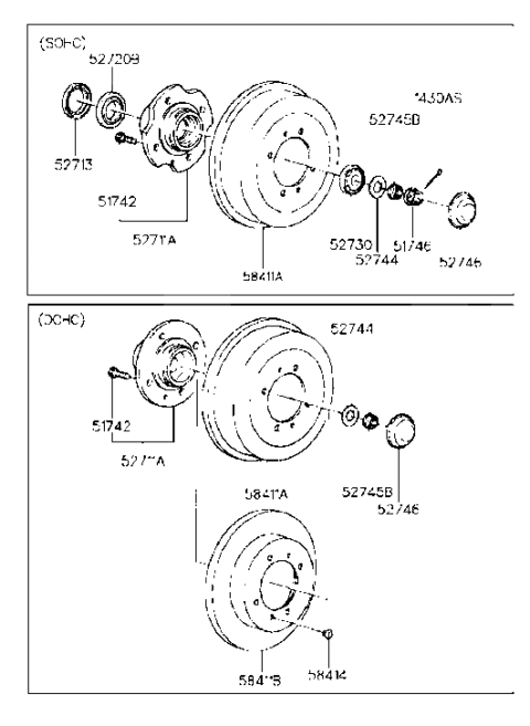 1988 Hyundai Sonata Nut-Wheel Bearing Diagram for 52745-36000